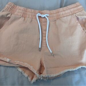 Celebrity Pink Peach Drawstring Frayed-Hem Athletic Shorts